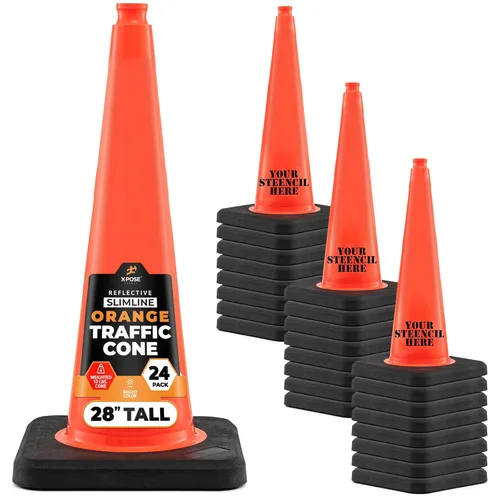 Miniatura 94 de Xpose Safety Cono de tráfico verde lima de 28 pulgadas, paquete de 4, cono de seguridad de PVC de alta calidad para estacionamiento, precaución