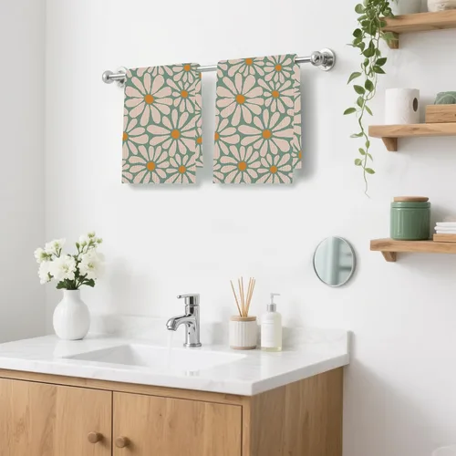 Miniatura 3 de Juego de 2 toallas de mano bohemias con diseño de margaritas y margaritas, juego de 2 toallas de baño absorbentes florales para cocina, cocina