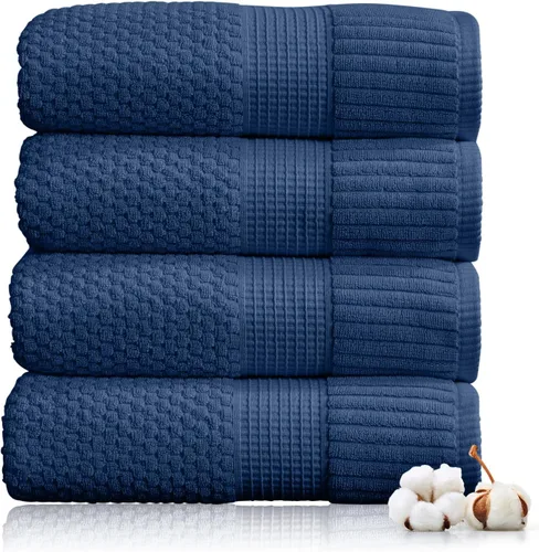 Miniatura 52 de NY Loft Juego de 4 toallas de baño 100% algodón, supersuaves y absorbentes, de secado rápido, 30 x 52 pulgadas, algodón texturizado y duradero