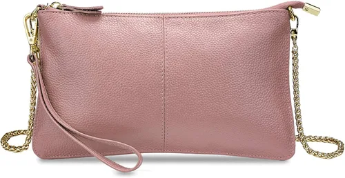Miniatura 7 de YALUXE Clutch Wristlet - Cartera de piel auténtica con bloqueo RFID y cadena de hombro
