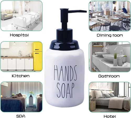 Miniatura 2 de Dispensador de jabón de manos de cerámica – Botellas dispensadoras de líquido estilo granja, perfecto para encimera de cocina o decoración