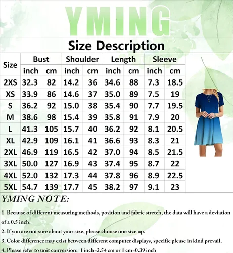 Miniatura 4 de YMING Vestido de manga corta para mujer, estilo informal, de verano, holgado, degradado, talla grande