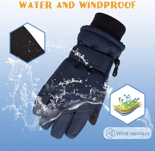 Miniatura 3 de JANGANNSA Guantes de esquí de invierno para niños y niñas, guantes de nieve para clima frío, guantes de esquí y snowboard impermeables con forro