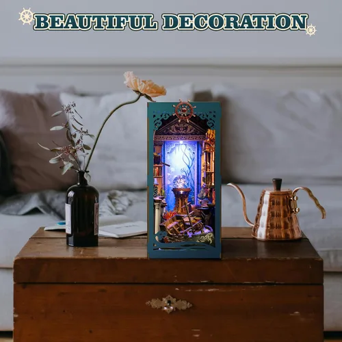 Miniatura 8 de Kit de rincón de libros, kit de bricolaje en miniatura de casa de muñecas con luz nocturna LED y cubierta antipolvo para adultos, adolescentes