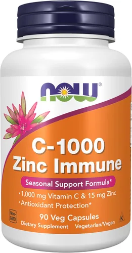 NOW Foods Suplementos, C-1000 e inmune al zinc, fórmula de apoyo estacional*, protección antioxidante*, 90 cápsulas vegetales
