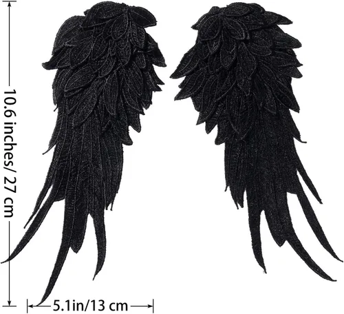 Miniatura 2 de 1 par de alas de ángel 3D bordadas, de encaje, para escote, aplique para coser en parches, negro, pequeño 1 par negro Small