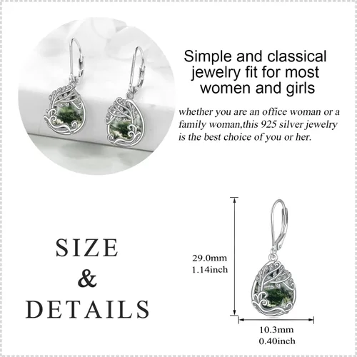 Miniatura 94 de Aretes colgantes con forma de lágrima de filigrana de piedra lunar de plata de ley 925 con cierre de palanca para mujer, regalos de joyería