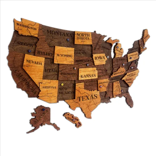Miniatura 13 de Mapa de madera de EE. UU. lugares visitados - Mapa de madera de Estados Unidos con pines - Arte de pared decorativo 3D de rastreador de viajes