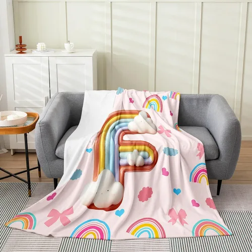 Miniatura 11 de Erosebridal Rainbow English Alphabet Fleece Throw Blanket 40"x50" - Ultra-Soft for Couch Sofa Bed,Cartoon Letters Flannel Blanket,Love Hearts Fuzzy