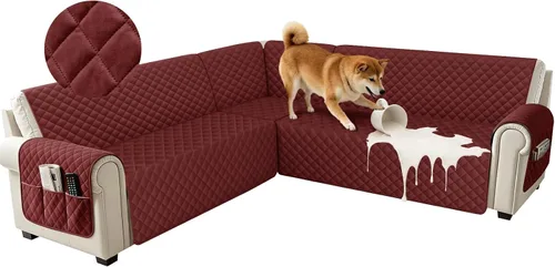 Miniatura 33 de Fundas impermeables para sofá seccional de esquina en forma de L, de terciopelo, juego de 6 piezas, funda en forma de U para sofá, para perros