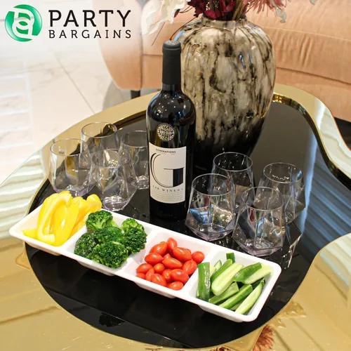 Miniatura 2 de Party Bargains Bandeja rectangular seccional desechable blanca (paquete de 4) de 5 x 16 pulgadas. Bandeja de plástico con 4 compartimentos