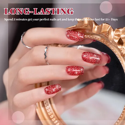 Miniatura 2 de RARJSM Esmalte de uñas de gel con purpurina roja reflectante holográfica, destellos de arco iris, diamantes brillantes, LED, UV, secado con lámpara