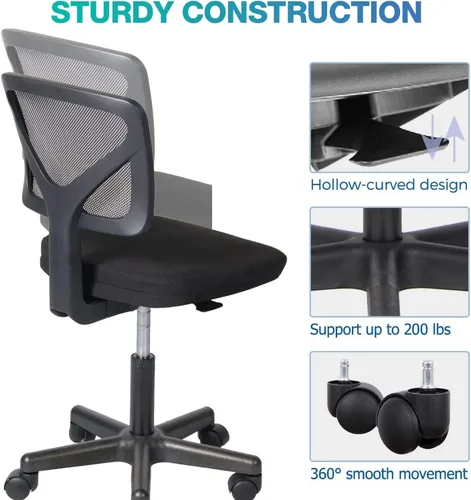 Miniatura 6 de AFO Silla de oficina en casa, silla de escritorio ergonómica, silla de computadora pequeña, ergonómica, ajustable, sin brazos, pequeña silla