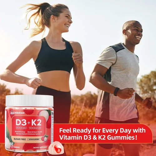 Miniatura 6 de Gomitas de vitamina D3 K2 con magnesio sin azúcar, 60 unidades Vitamina D3 5,000 UI + K2 (MK-7) 100 mcg - Suplemento de vitamina K2 D3 vegano