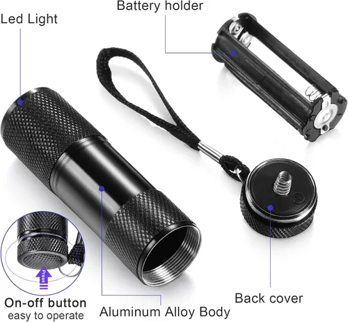 Miniatura 3 de Roceei 10 linternas de luz negra UV, luces LED, luz negra de mano, mini detector de antorcha, linterna UV portátil para mascotas