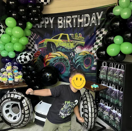 Miniatura 4 de Kit de arco de guirnalda de globos de 145 piezas con temática de camión monstruo morado y verde y negro con ruedas grandes, globos de aluminio a