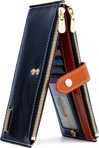 Miniatura 20 de ANDOILT - Cartera de cuero genuino para mujer con bloqueo RFID para tarjeta de crédito con cremallera