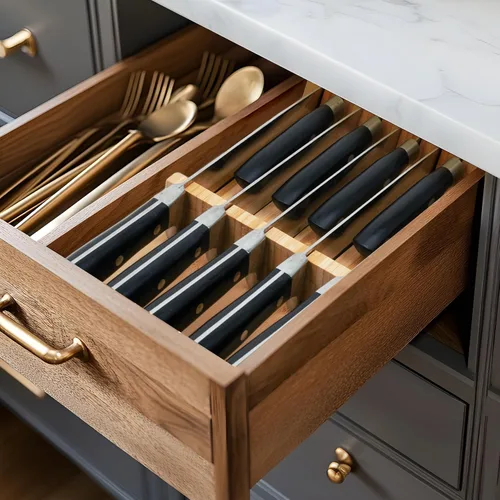 Miniatura 5 de Utoplike Organizador de cajón para cuchillos Bloque de cuchillos de bambú para cocina, Soporte para bistecs de mango grande, Apto para 9 cuchillos