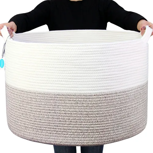 Miniatura 18 de Casaphoria - Canasta tejida con cuerda de algodón 3XL de 22 x 22 x 14 pulgadas, para sala de estar, mantas, ropa sucia, con asa (paquete de 1)