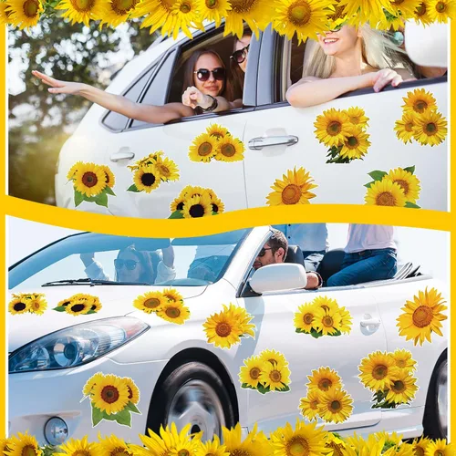Miniatura 6 de Zhanmai 24 piezas de imanes de girasol para nevera, imanes de girasol para auto, imanes de nevera de flores de verano, adhesivos magnéticos