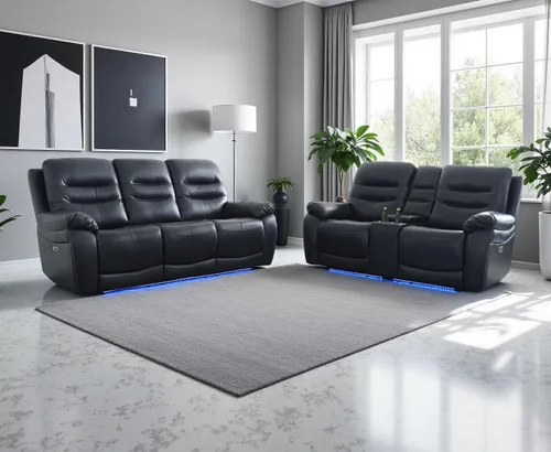 Miniatura 41 de Juego de sofá reclinable eléctrico, seccional de cuero transpirable beige, juego de muebles de sala de estar, 2 piezas, sofá reclinable eléctrico