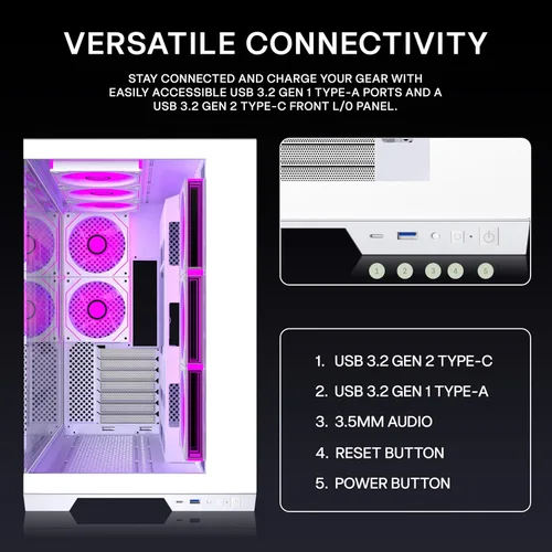 Miniatura 7 de KEDIERS PC CASE - 7 ventiladores ARGB preinstalados, carcasa de PC ATX de torre media con vidrio templado panorámico, carcasa de computadora