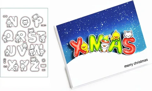 Miniatura 2 de Juego de sellos y troqueles transparentes de letras de animales para hacer tarjetas, plantillas cortadas para álbumes de recortes, álbum de fotos