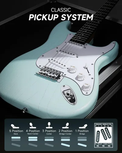 Miniatura 3 de DONNER DST-80 - Juego de guitarra eléctrica para principiantes de 39 pulgadas con amplificador, pastilla clásica SSS completa con estuche, afinador