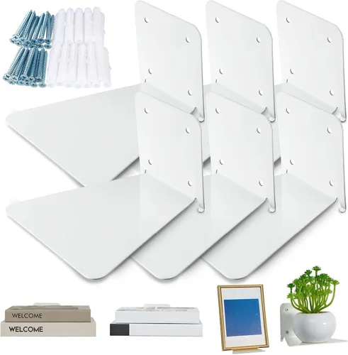 Jetec Paquete de 6 estanterías flotantes invisibles montadas en la pared, estantes flotantes resistentes para libros, estantes de metal ocultos,