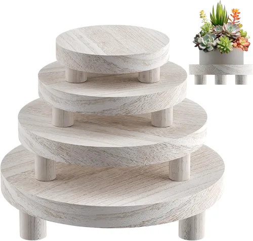 Miniatura 14 de 3 Piezas Soporte de Madera para Plantas Interior Exterior, Elevador Redondo de Madera para Decoración Taburete de Madera de 6/8/10 pulgadas Soporte