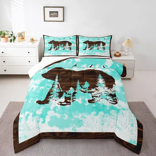 Miniatura 31 de Juego de ropa de cama de oso para niños y adolescentes, juego de edredón de animales salvajes para niños, adolescentes, naturaleza, vida silvestre