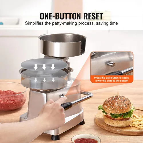 Miniatura 5 de VEVOR Prensa Comercial para Hamburguesas, Prensa para Hamburguesas de 150mm/6pulgadas, Prensa de Acero Inoxidable de Grado Alimentario