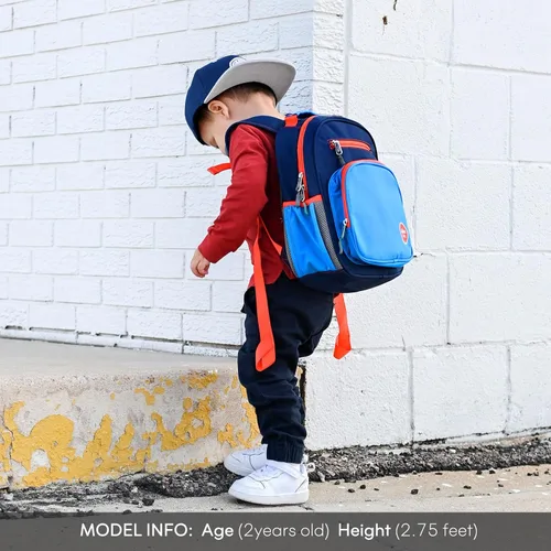 Miniatura 2 de mibasies Mochila para niñas y niños, ideal para niños y niñas, mochila para preescolar jardín de infantes y primaria, Azul oscuro, Niñito-7L