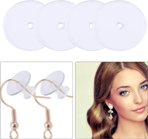 Miniatura 5 de EXCEART 80 discos de plástico para parte trasera de aretes, almohadillas de disco transparentes para estabilizar los pendientes
