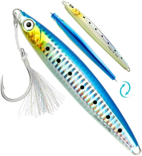 Miniatura 11 de OCEAN CAT Señuelos de pesca con jigging de paso lento, kit de plantillas brillantes para pesca en agua salada con ayuda de anzuelo lento, anzuelo