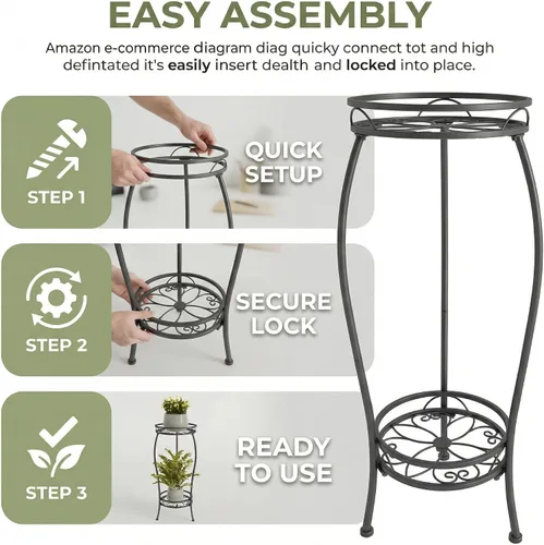 Miniatura 4 de Soporte para plantas para interiores y exteriores, soporte alto de metal negro resistente a la corrosión para plantas, 2 niveles de 27.1 pulgadas