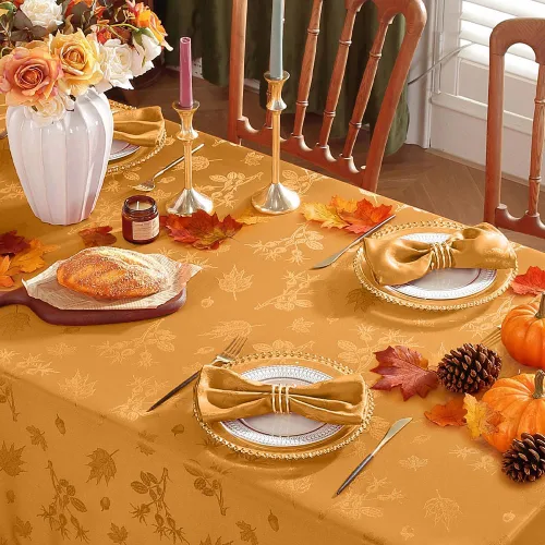 Miniatura 4 de MATIRUG Mantel cuadrado de otoño de Acción de Gracias, 52 x 52 pulgadas, a prueba de derrames, sin arrugas, mantel de jacquard otoñal para Ámbar