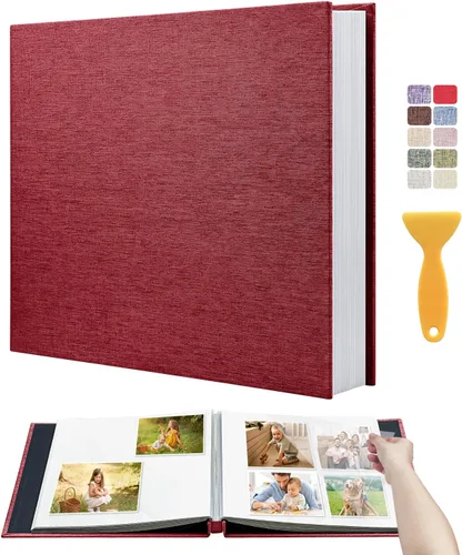 Miniatura 51 de Álbum autoadhesivo para fotos de 4 x 6 pulgadas, álbum de recortes con cubierta de lino magnética, 30 páginas adhesivas en blanco, para familiares