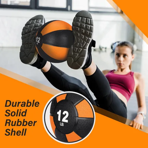 Miniatura 2 de Pelota medicinal Slam de 12 libras con peso y agarre texturizado de carcasa de goma para fuerza central, ejercicio, cardio, equilibrio y flexibilidad