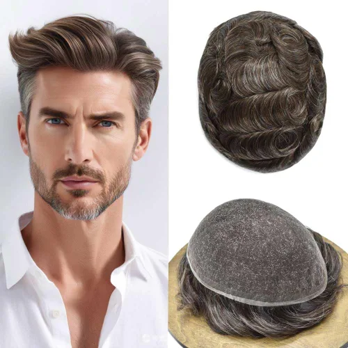 Miniatura 84 de Toupee For Men Real Human Hair System Mens Hair Piece Breathable Mens Toupee Durable Men Hairpiece 6X8#1 Jet Black 80% Density