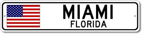 Letrero de bandera de Estados Unidos de Miami, Florida, letrero de metal para decoración del hogar, decoración de pared de cueva de hombre o espacio