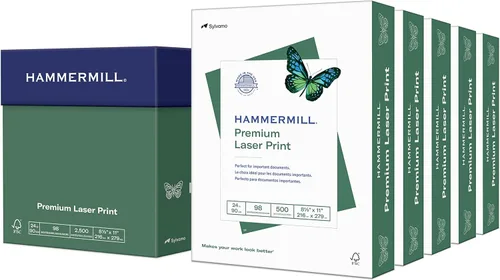 Hammermill Papel para impresora, impresión láser premium 24 lb, 8.5 x 11-5 resma (2,500 hojas), 98 brillante, fabricado en los Estados Unidos,