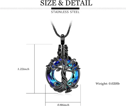 Miniatura 2 de shajwo Collar de cenizas de urna de cremación del árbol de la vida para mujeres y hombres, círculo de la vida, cristales de cremación, colgante