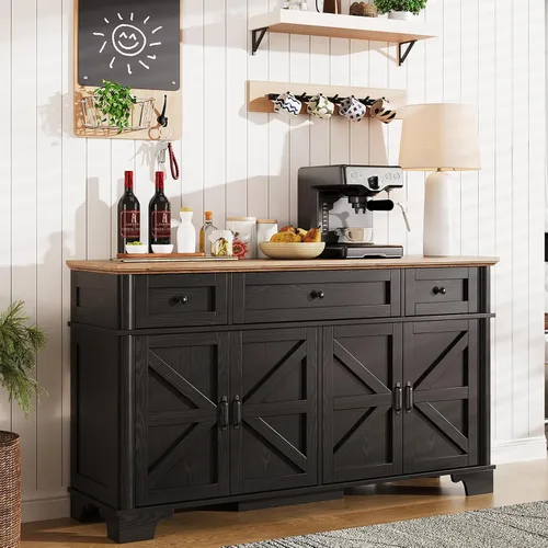 Miniatura 9 de BestHaped Armario de buffet de granja de 65 pulgadas con almacenamiento, aparador blanco con estantes ajustables y 3 cajones, mesa de buffet