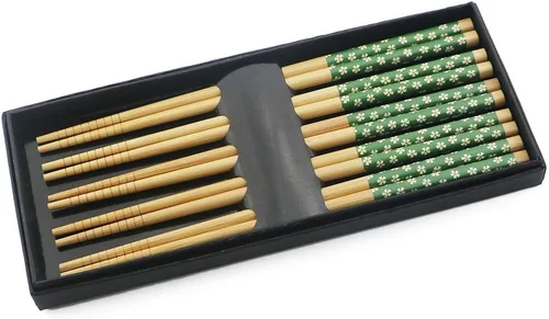 Miniatura 12 de Juego de 5 pares de palillos de bambú, reutilizables, estilo japonés, antideslizantes, juego de palillos clásicos de bambú natural, aptos