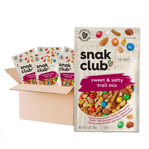 Miniatura 8 de Snak Club Energizer Trail Mix con cacahuetes salados tostados, pasas, caramelos de chocolate, almendras tostadas, aperitivos sin gluten y kosher