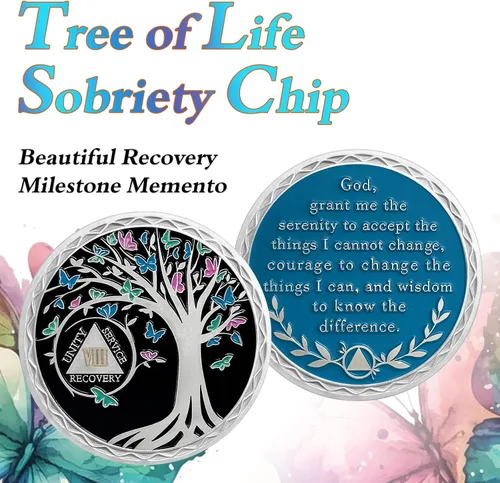 Miniatura 4 de Moneda de sobriedad de 8 años, árbol de la vida, medallón AA de Alcohólicos Anónimos, Ficha de aniversario, regalos de sobriedad para mujeres