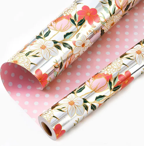Miniatura 17 de Yarcony Papel de regalo reversible de boda, papel de regalo con temática de corazón, estampado creativo de amor y lazo, envoltura de regalo