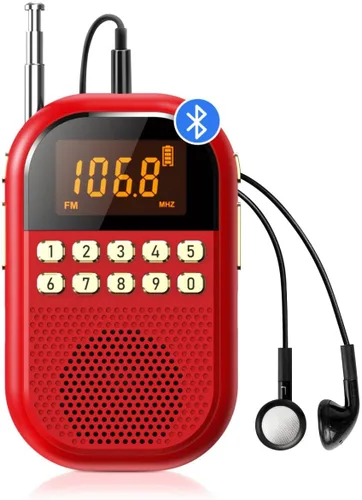 Miniatura 9 de Radio AM FM de bolsillo: radio recargable de 1100 mAh compatible con Bluetooth, mini receptor FM AM con altavoz grande, auriculares estéreo, Beige