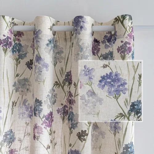 Miniatura 20 de MYSKY HOME Cortinas florales de lino 100% opacas de 63 pulgadas de largo, 2 paneles para dormitorio, estilo casa de campo con patrón floral, doble